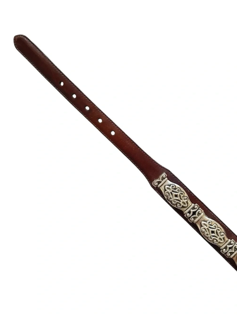 Brighton Vintage Dark Brown Leather Belt with Silver Ornate Accents